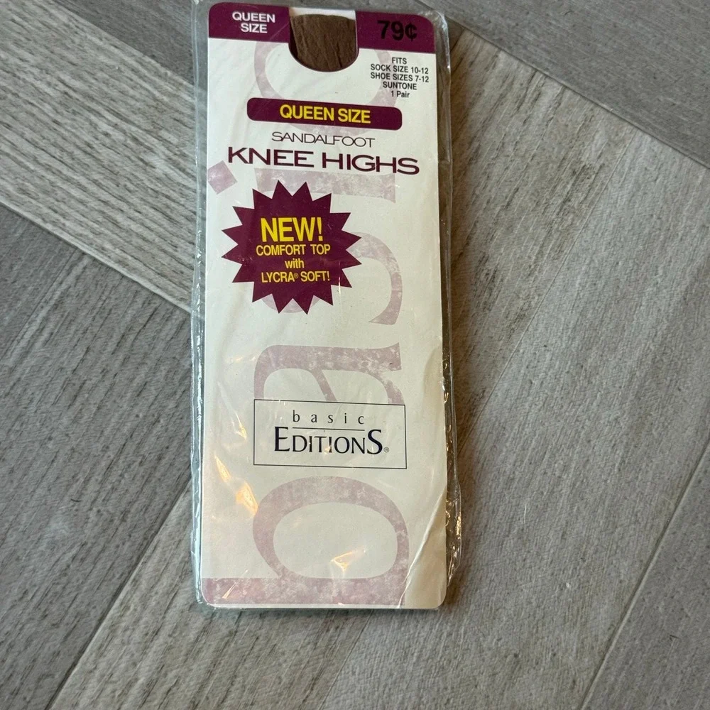 Basic Editions Queen Size Sandalfoot Knee Highs Comfort Top Lycra Soft Suntone